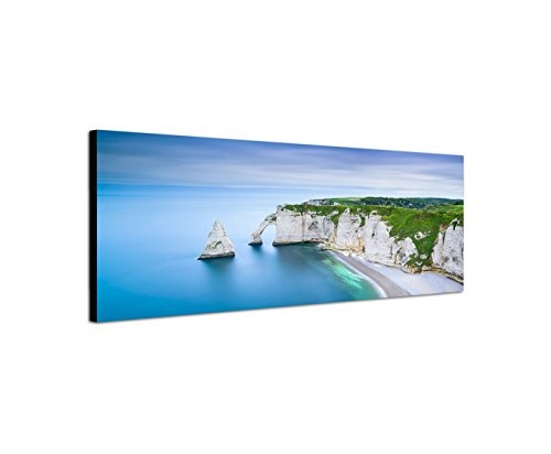 Wandbild auf Leinwand als Panorama in 150x50cm Frankreich Normandie Felsen Meer Himmel