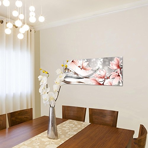 Bilder Blumen Magnolien Wandbild 100 x 40 cm Vlies - Leinwand Bild XXL Format Wandbilder Wohnzimmer Wohnung Deko Kunstdrucke Pink 1 Teilig - Made IN Germany - Fertig zum Aufhängen 207212a