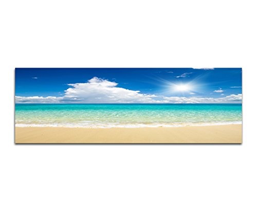 Wandbild auf Leinwand als Panorama in 150x50cm Sandstrand Meer Wolken Sonne Sommer
