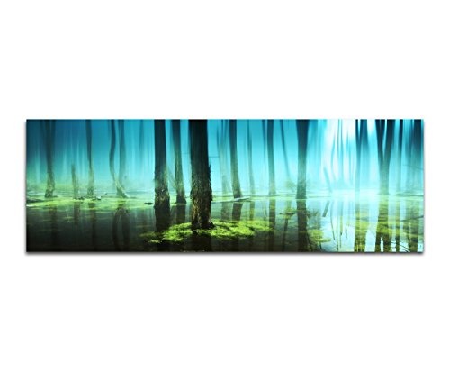 Wandbild auf Leinwand als Panorama in 150x50cm Wald Sumpf...
