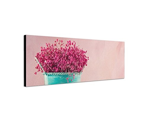 Wandbild auf Leinwand als Panorama in 150x50cm Blumentopf Blumen Tisch Vintage