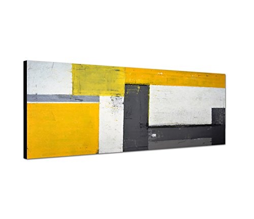 Wandbild auf Leinwand als Panorama in 150x50cm Gemälde Malerei abstrakt grau gelb weiß