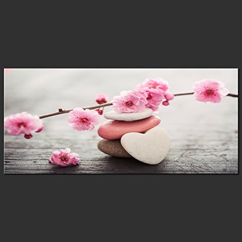 decomonkey Bilder Blumen Spa 100x45 cm XXL 1 Teilig Leinwandbilder Bild auf Leinwand Vlies Wandbild Kunstdruck Wanddeko Wand Wohnzimmer Wanddekoration Deko Feng Shui Liebe Herz Zen rosa