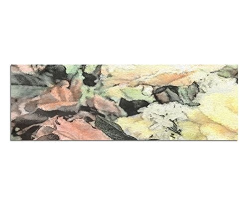 Wandbild auf Leinwand als Panorama in 150x50cm Gemälde Blumen Pastellfarben Vintage