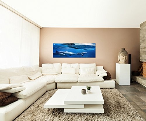 Wandbild auf Leinwand als Panorama in 150x50cm Ozean Welle Delfine Unterwasser