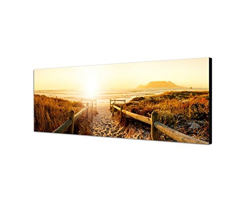 Wandbild auf Leinwand als Panorama in 150x50cm Dünen Strand Sonnenuntergang Meerblick