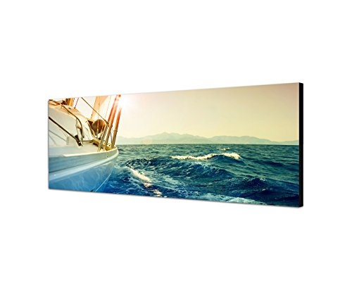 Wandbild auf Leinwand als Panorama in 150x50cm Meer Segelboot Yacht Sonnenuntergang
