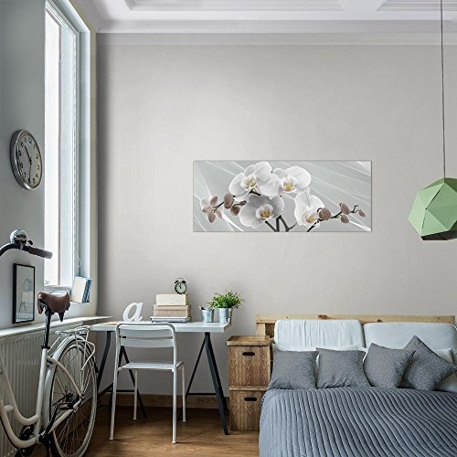 Bilder Blumen Orchidee Wandbild 100 x 40 cm Vlies - Leinwand Bild XXL Format Wandbilder Wohnzimmer Wohnung Deko Kunstdrucke Grau 1 Teilig - Made IN Germany - Fertig zum Aufhängen 203012c