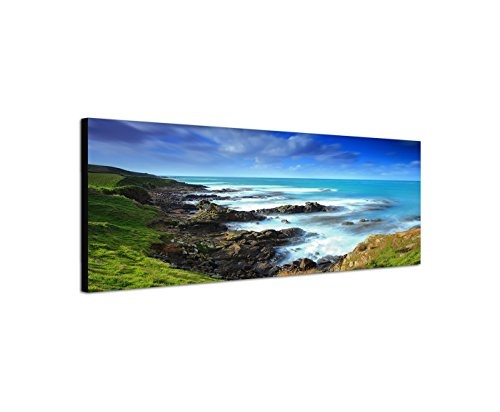 XXL Wandbild 150x50cm Neuseeland Küste Wiese Meer Wolken