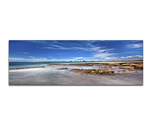 XXL Wandbild 150x50cm Meer Strand Steine Wolkenschleier Morgenlicht