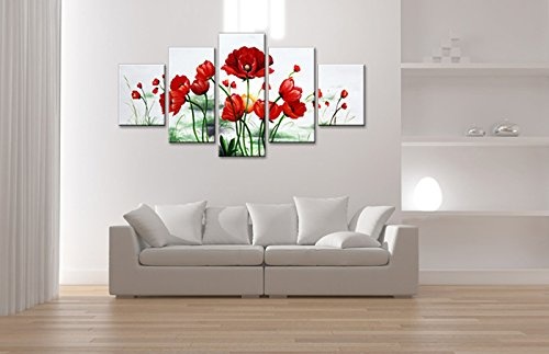 Visario 5533 Bilder und Kunstdrucke auf Leinwand Bild 160 x 80 cm, Mohnblume Tulpe Blumen fünfteilig