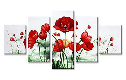 Visario 5533 Bilder und Kunstdrucke auf Leinwand Bild 160 x 80 cm, Mohnblume Tulpe Blumen fünfteilig