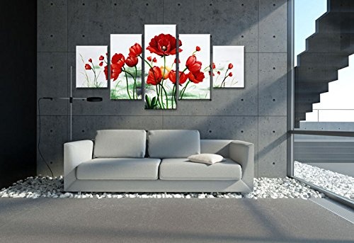 Visario 5533 Bilder und Kunstdrucke auf Leinwand Bild 160 x 80 cm, Mohnblume Tulpe Blumen fünfteilig