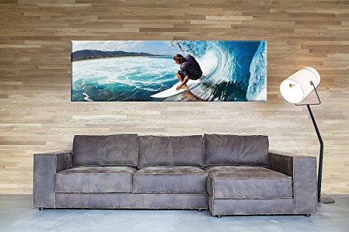 Leinwandbild Panorama Surfer auf der Welle auf Leinwand und Keilrahmen. Beste Qualität, handgefertigt in Deutschland! 150x50cm