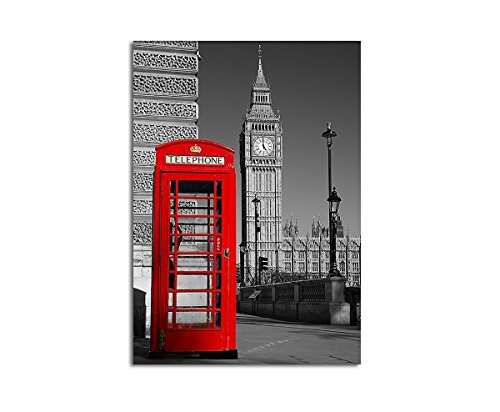 Leinwandbild rote Telefonzelle vor Big Ben in London, England Eyecatcher auf Leinwand und Keilrahmen. Beste Qualität, handgefertigt in Deutschland! 80x60cm