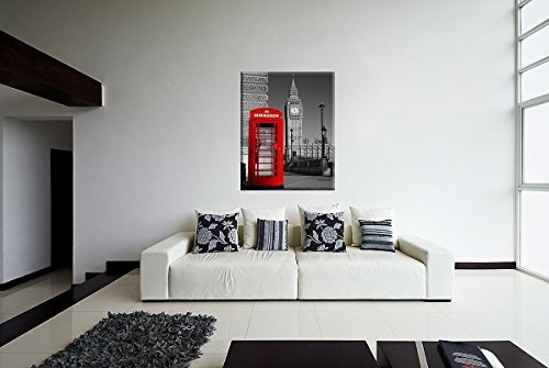 Leinwandbild rote Telefonzelle vor Big Ben in London, England Eyecatcher auf Leinwand und Keilrahmen. Beste Qualität, handgefertigt in Deutschland! 80x60cm