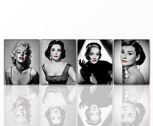 Wandbild DIVEN 4x 40x50cm Rote Lippen auf Leinwand und Holzkeilrahmen - Marilyn Monroe, Audrey Hepburn, Marlene Dietrich, Liz Taylor - Beste Qualität, handgefertigt in Deutschland! je 40x50cm