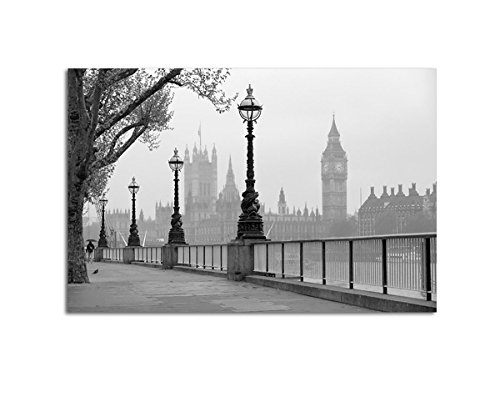 Leinwandbild Brücke London Big Ben schwarz weiss auf...