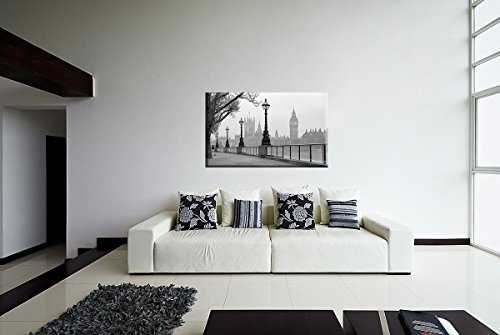 Leinwandbild Brücke London Big Ben schwarz weiss auf Leinwand und Keilrahmen. Beste Qualität, handgefertigt in Deutschland! 90x70cm