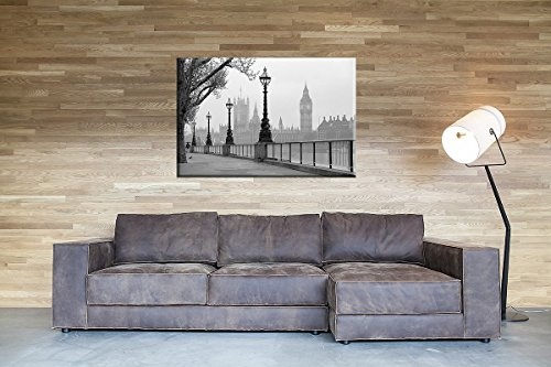 Leinwandbild Brücke London Big Ben schwarz weiss auf Leinwand und Keilrahmen. Beste Qualität, handgefertigt in Deutschland! 120x80cm