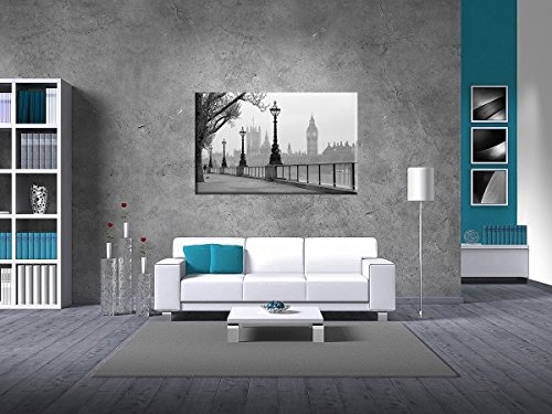 Leinwandbild Brücke London Big Ben schwarz weiss auf Leinwand und Keilrahmen. Beste Qualität, handgefertigt in Deutschland! 120x80cm