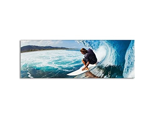 Leinwandbild Panorama Surfer auf der Welle auf Leinwand und Keilrahmen. Beste Qualität, handgefertigt in Deutschland! 90x30cm