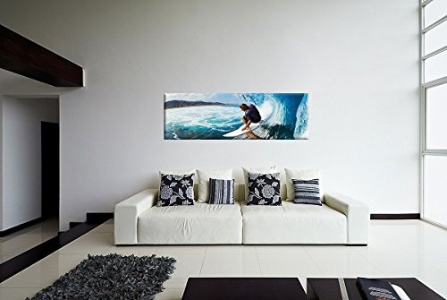 Leinwandbild Panorama Surfer auf der Welle auf Leinwand und Keilrahmen. Beste Qualität, handgefertigt in Deutschland! 90x30cm
