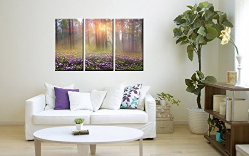 Leinwandbild Krokus im Wald Lavendel - Fabend. Wandbild auf Keilrahmen. Beste Qualität aus Deutschland! Handgefertigt! 3x40x80cm