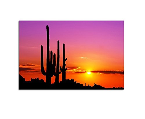 Wandbild Grand Canyon traumhafter Sonnenuntergang Kaktus auf Leinwand und Keilrahmen. Beste Qualität, handgefertigt in Deutschland! 90x70cm