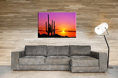 Wandbild Grand Canyon traumhafter Sonnenuntergang Kaktus auf Leinwand und Keilrahmen. Beste Qualität, handgefertigt in Deutschland! 80x60cm