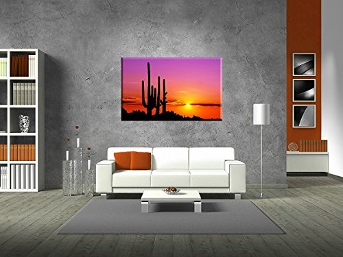 Wandbild Grand Canyon traumhafter Sonnenuntergang Kaktus auf Leinwand und Keilrahmen. Beste Qualität, handgefertigt in Deutschland! 80x60cm