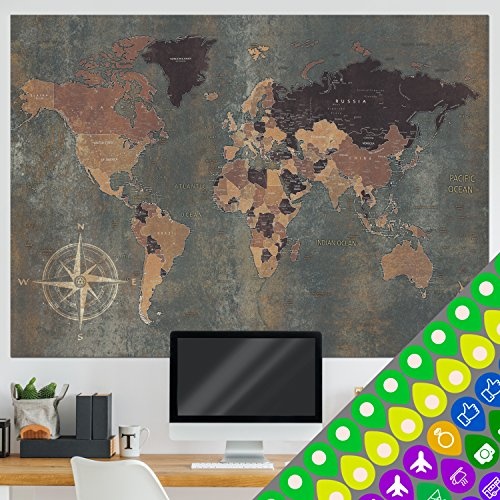 murando - Designer-Weltkarte XXL - zweiseitig - 140x100 cm - beidseitig Bedruckt & laminiert - Weltkarten Poster mit Aufkleber-Set k-A-0361-af-a