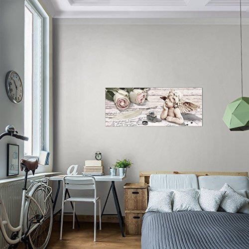 Bilder Engel Blumen Wandbild Vlies - Leinwand Bild XXL Format Wandbilder Wohnzimmer Wohnung Deko Kunstdrucke Rosa Grau 1 Teilig - MADE IN GERMANY - Fertig zum Aufhängen 005712a