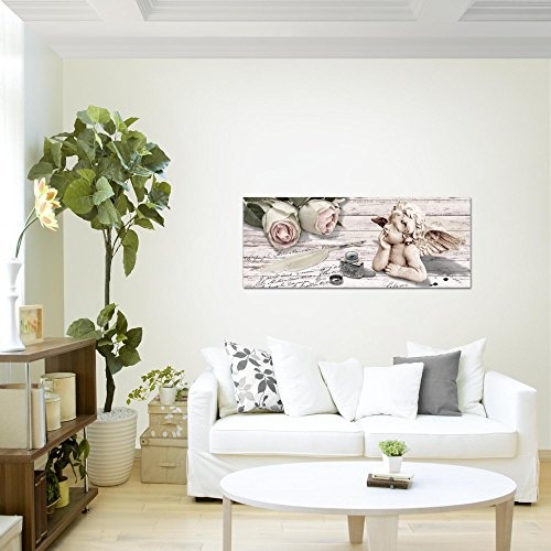 Bilder Engel Blumen Wandbild Vlies - Leinwand Bild XXL Format Wandbilder Wohnzimmer Wohnung Deko Kunstdrucke Rosa Grau 1 Teilig - MADE IN GERMANY - Fertig zum Aufhängen 005712a