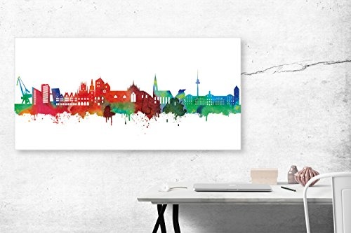 Kunstbruder Münster Skyline Light (Div. Größen) - Streetart Like Banksy Kunst Druck auf Leinwand Graffiti Wandbild 40x80cm