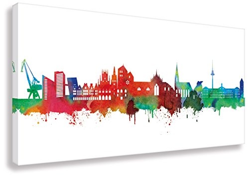 Kunstbruder Münster Skyline Light (Div. Größen) - Streetart Like Banksy Kunst Druck auf Leinwand Graffiti Wandbild 40x80cm