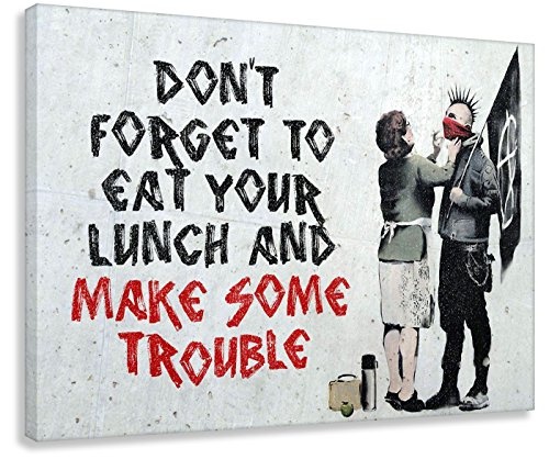 Kunstbruder Leinwandbild Like Banksy Make Some Trouble! (Div. Größen) Bild fertig auf Keilrahmen Kunstdruck auf Leinwand Wandbild Dekoration Street-Art Graffiti (80x120 cm)