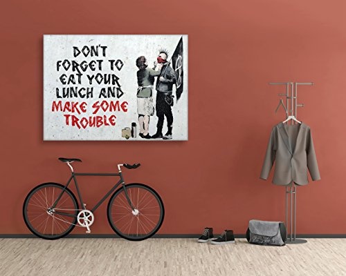 Kunstbruder Leinwandbild Like Banksy Make Some Trouble! (Div. Größen) Bild fertig auf Keilrahmen Kunstdruck auf Leinwand Wandbild Dekoration Street-Art Graffiti (80x120 cm)