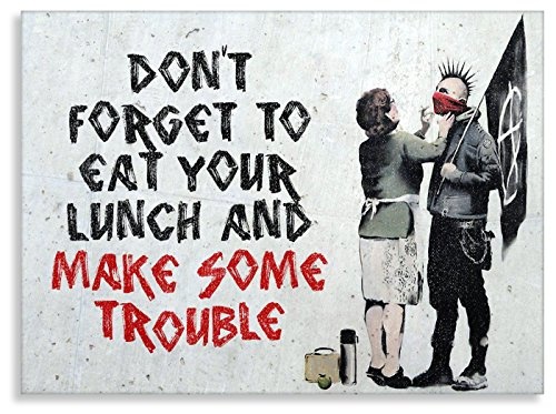 Kunstbruder Leinwandbild Like Banksy Make Some Trouble! (Div. Größen) Bild fertig auf Keilrahmen Kunstdruck auf Leinwand Wandbild Dekoration Street-Art Graffiti (80x120 cm)