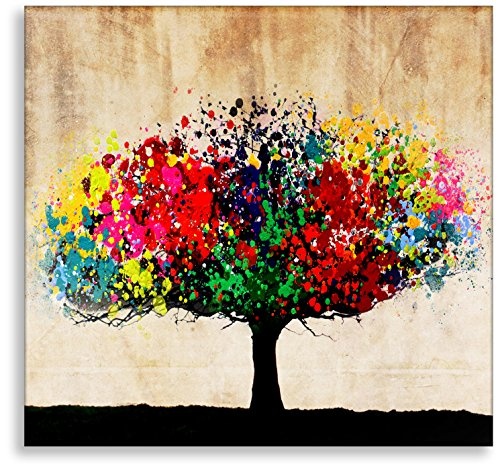 Kunstbruder der Baum Bunt by (Div. Größen) - Kunstdruck auf Leinwand - Graffiti Like Banksy Art Gemälde Wandbild (60x60cm)