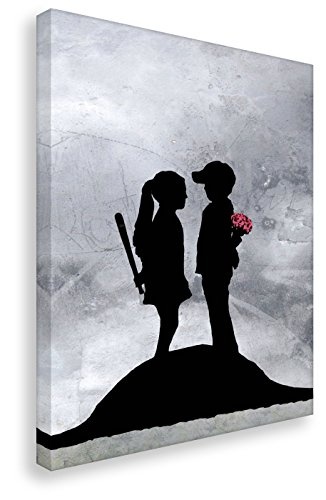 Kunstbruder Leinwandbild von Banksy Boy and Girl/Kunstdruck auf Leinwand/Wandbild Bild Graffiti Street-Art (60x80cm)