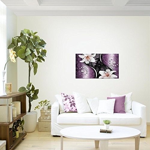 Bild 70 x 40 cm - Lilien Bilder- Vlies Leinwand - Deko für Wohnzimmer -Wandbild - XXL Teile - leichtes Aufhängen- 801014c