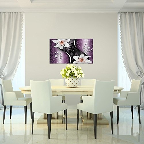 Bild 70 x 40 cm - Lilien Bilder- Vlies Leinwand - Deko für Wohnzimmer -Wandbild - XXL Teile - leichtes Aufhängen- 801014c