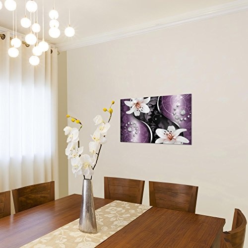 Bild 70 x 40 cm - Lilien Bilder- Vlies Leinwand - Deko für Wohnzimmer -Wandbild - XXL Teile - leichtes Aufhängen- 801014c
