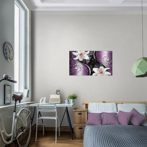 Bild 70 x 40 cm - Lilien Bilder- Vlies Leinwand - Deko für Wohnzimmer -Wandbild - XXL Teile - leichtes Aufhängen- 801014c