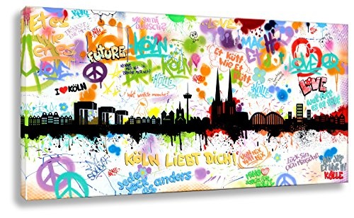 Kunstbruder Wandbild Kunstdruck auf Leinwand/Köln Tags by Hero Art Skyline (Div. Größen) - Bilder Banksy Leinwandbilder 30x60cm