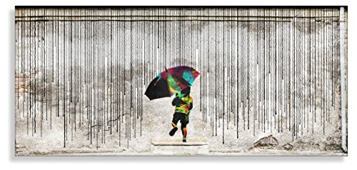 Kunstbruder Wandbild von Banksy Child In The Rain (Div. Größen) - Kunstdruck auf Leinwand/Graffiti Street-Art Leinwandbild Bild 50x120cm