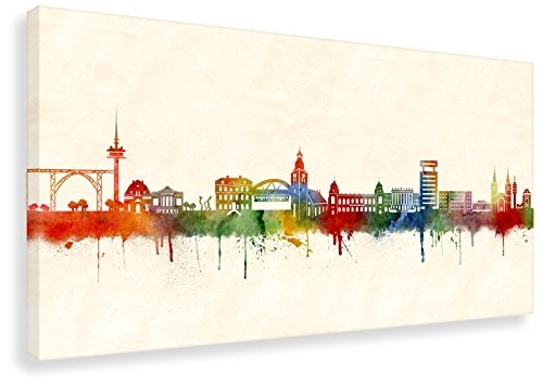 Kunstbruder Wandbild - Wuppertal Skyline Farbe (Div. Formate) - Kunst Druck auf Leinwand Panorama Dekoration Streetart Bürobild 80x160cm