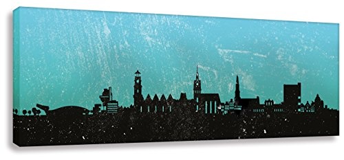 Kunstbruder Leinwandbild - Hannover Skyline - Türkis (Div. Grössen) 3D 4 cm - Kunstdruck Wandbild Zimmerbild Streetart Loungebild 50x150cm