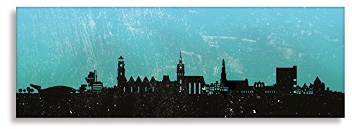 Kunstbruder Leinwandbild - Hannover Skyline - Türkis (Div. Grössen) 3D 4 cm - Kunstdruck Wandbild Zimmerbild Streetart Loungebild 50x150cm